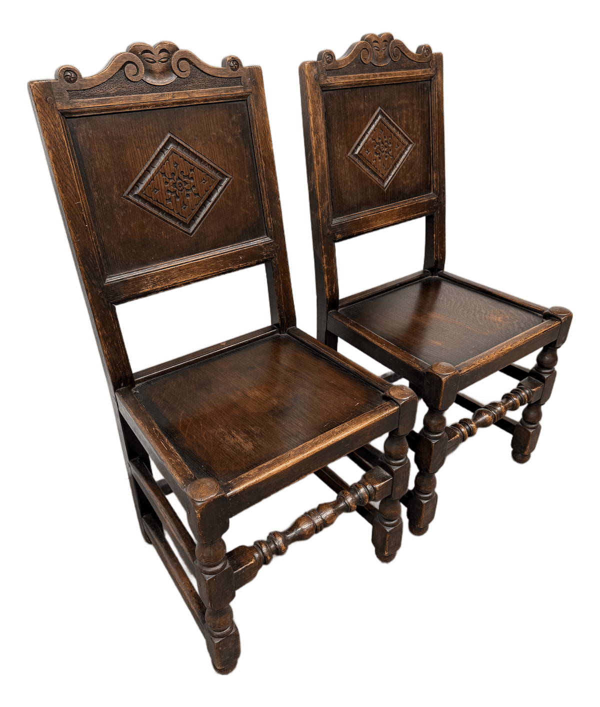 17th Century Oak Wood Side Chairs, Pair - Thumbnail 2