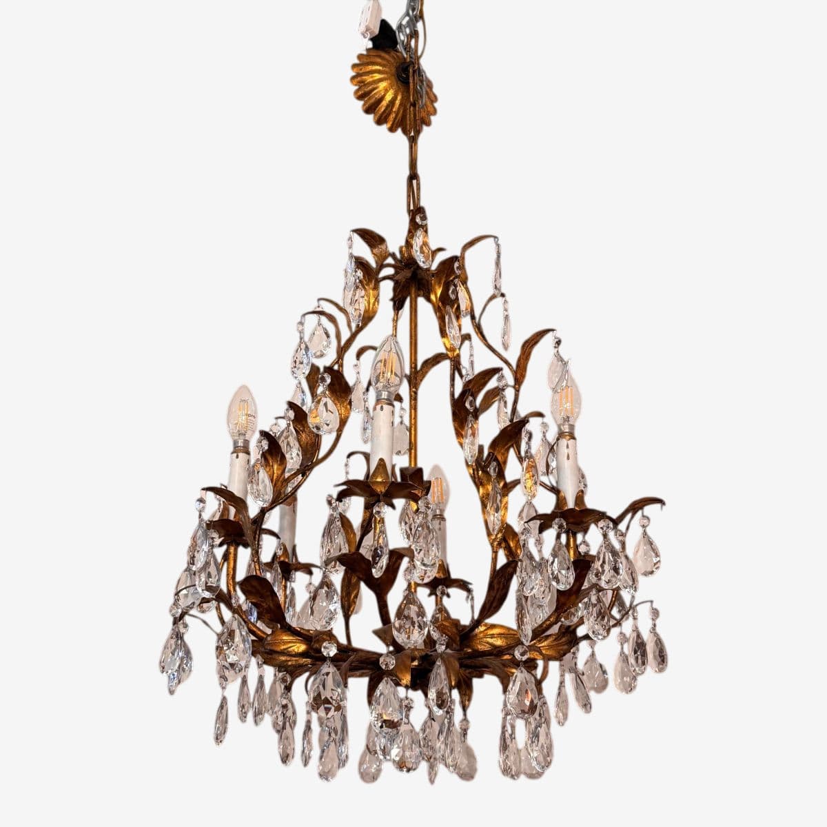 Vintage Italian Gilt Tole Crystal Chandelier - Image 1