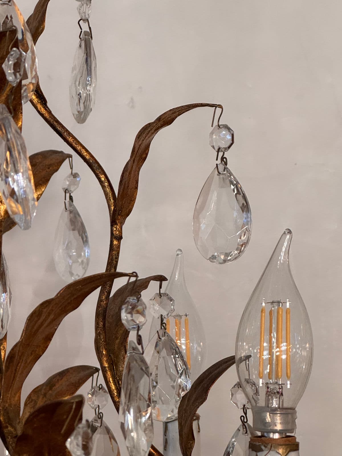 Vintage Italian Gilt Tole Crystal Chandelier - Thumbnail 10