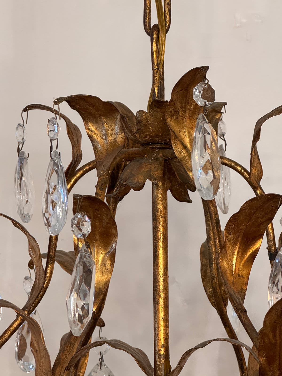 Vintage Italian Gilt Tole Crystal Chandelier - Thumbnail 11
