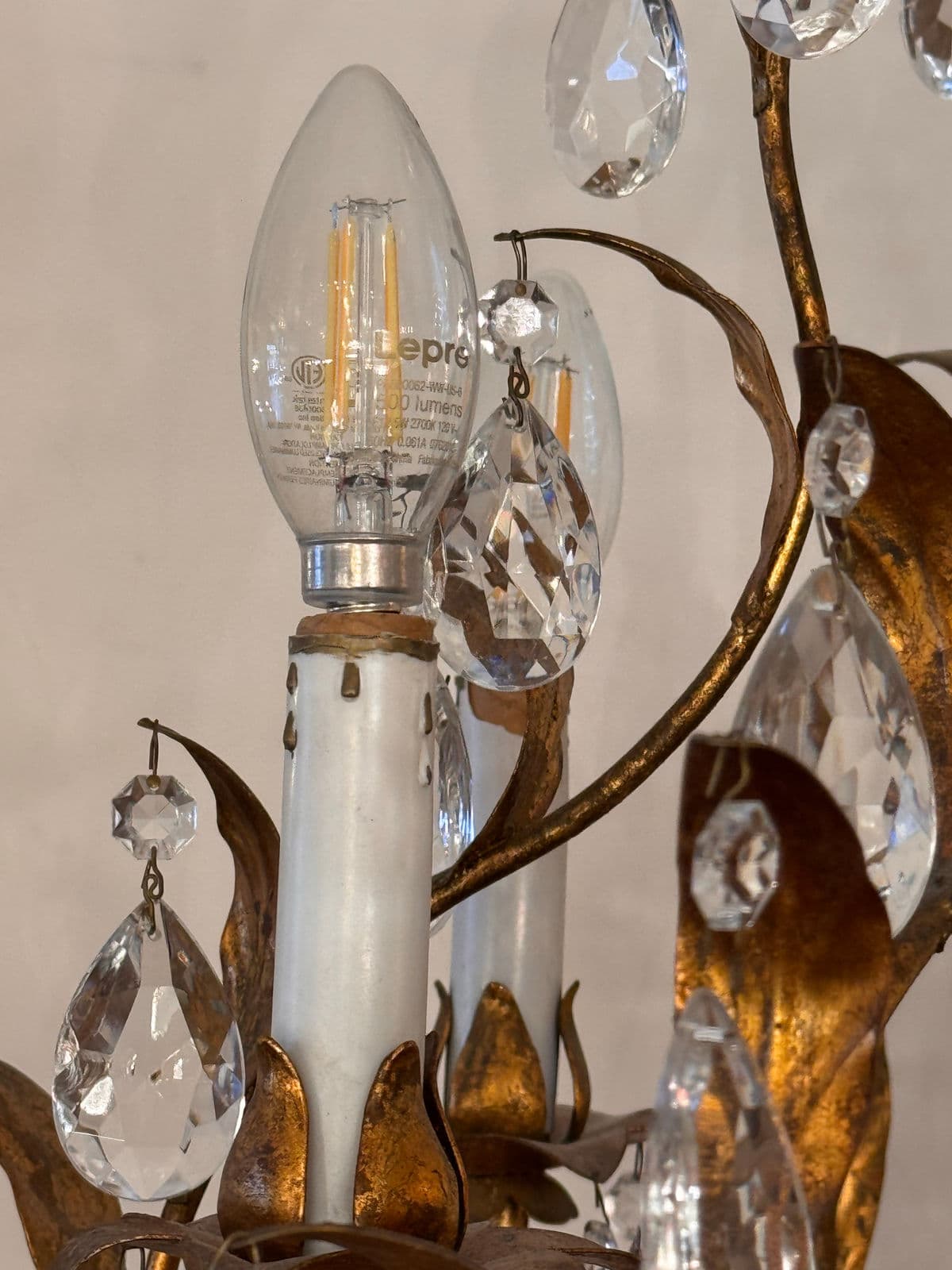 Vintage Italian Gilt Tole Crystal Chandelier - Thumbnail 12