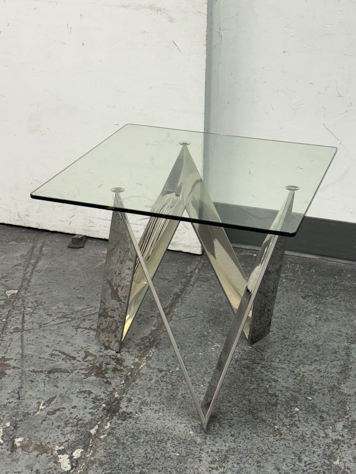 Calvin Chrome + Glass Side Tables, Pair - Thumbnail 4