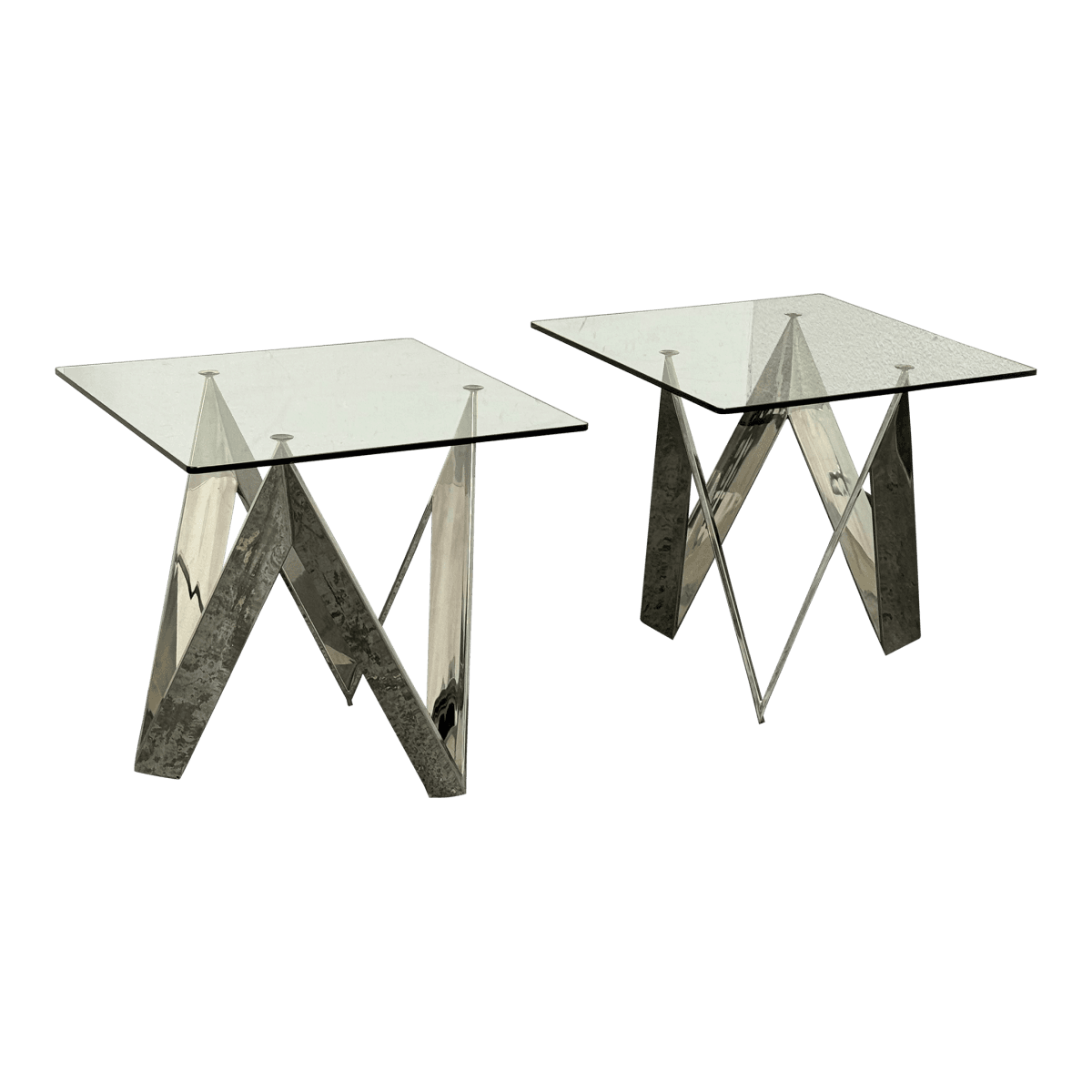 Calvin Chrome + Glass Side Tables, Pair - Thumbnail 2