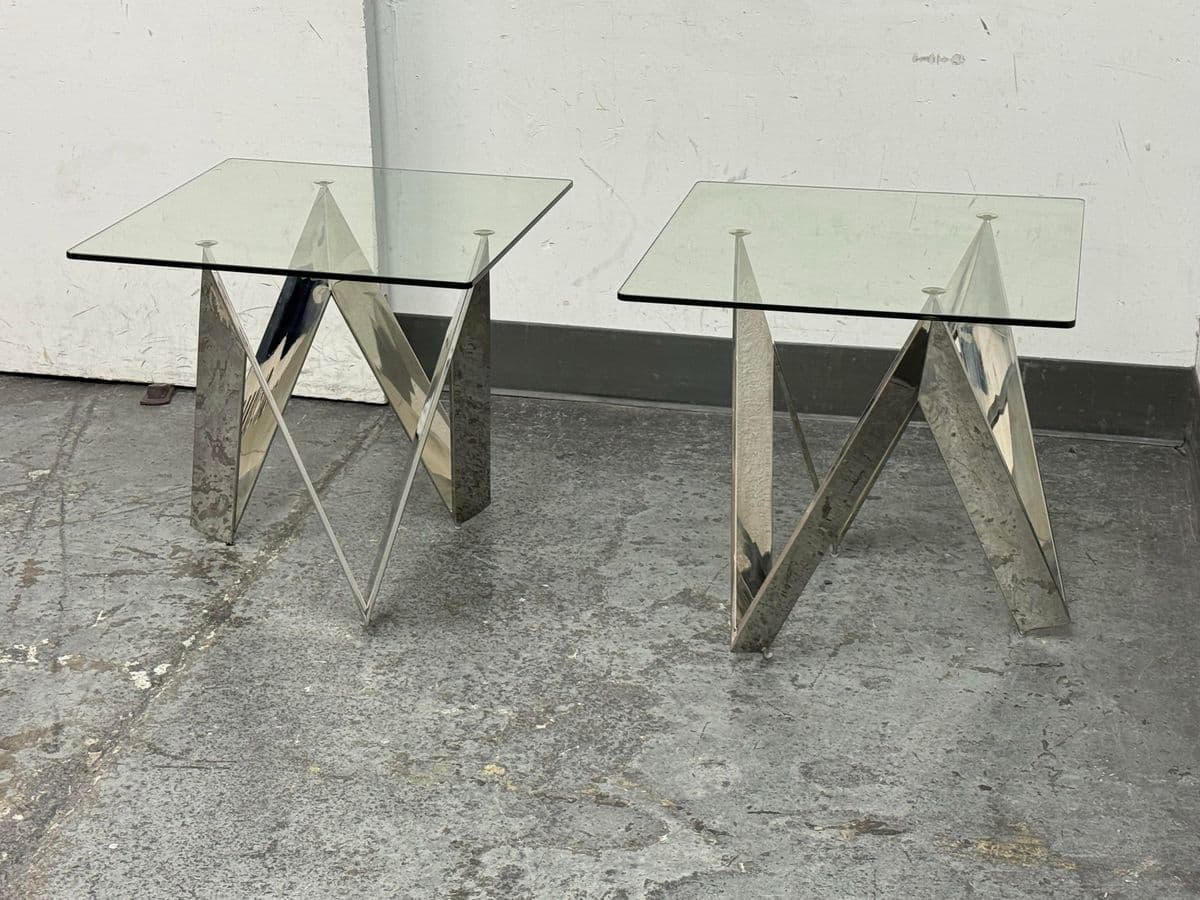 Calvin Chrome + Glass Side Tables, Pair - Thumbnail 7