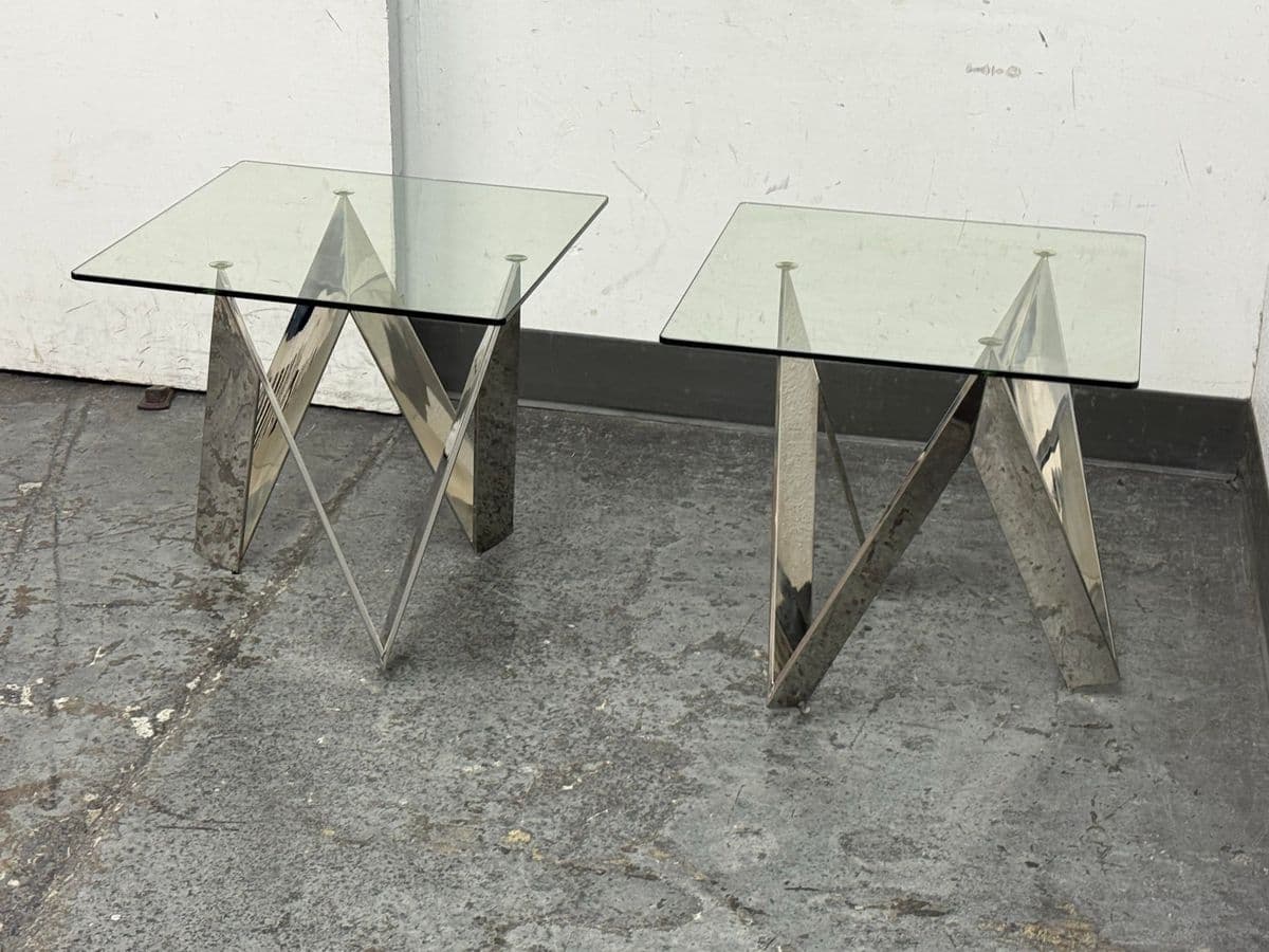 Calvin Chrome + Glass Side Tables, Pair - Thumbnail 12