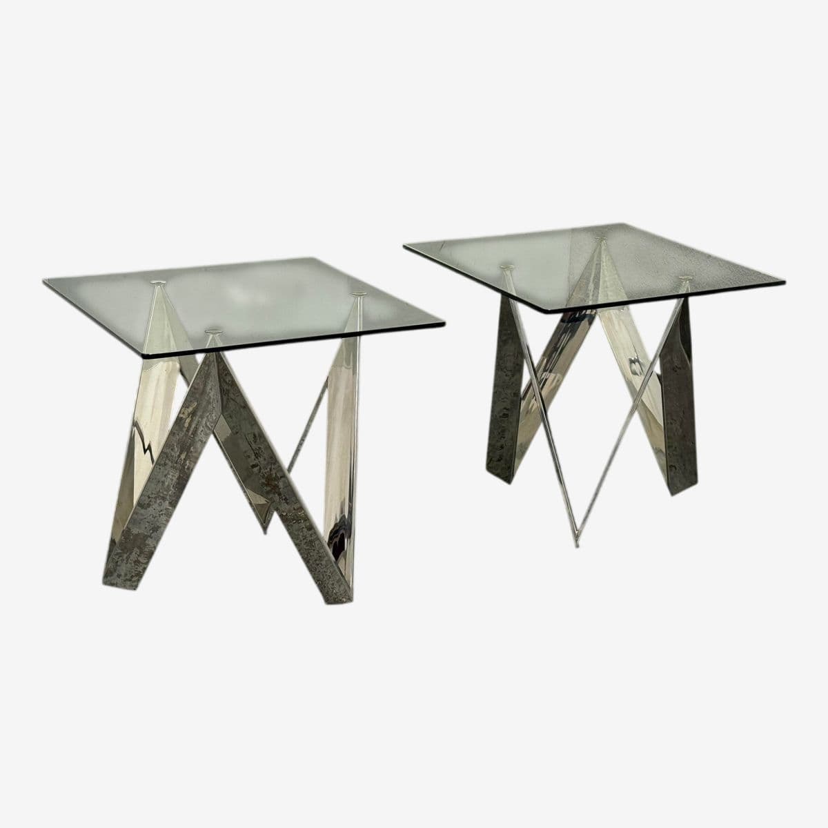 Calvin Chrome + Glass Side Tables, Pair - Image 1