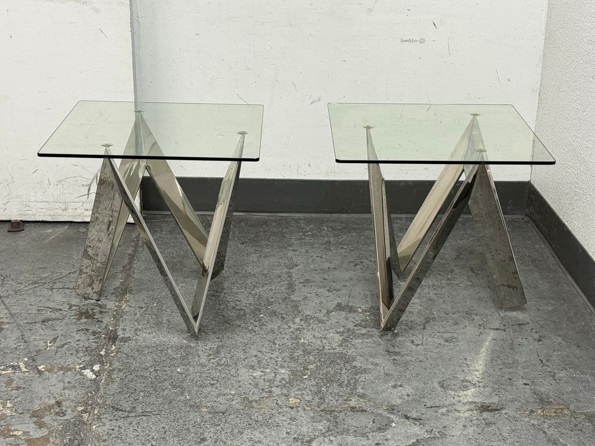Calvin Chrome + Glass Side Tables, Pair - Thumbnail 10