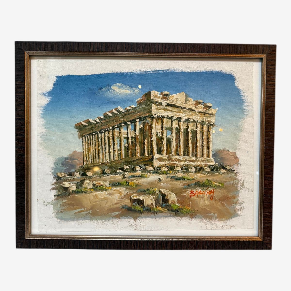 Greek Artwork of the Parthenon, Signed - Image 1