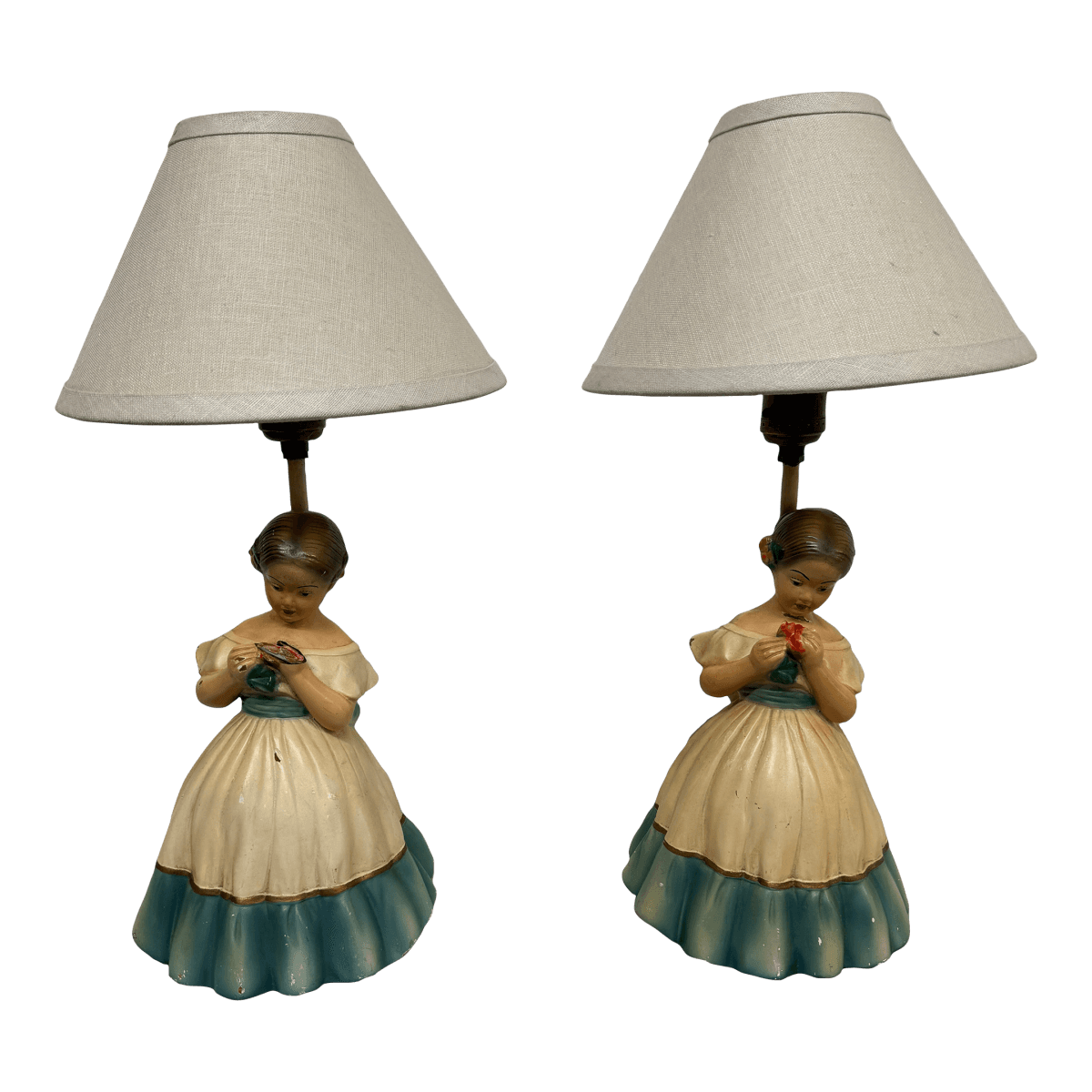 Vintage Ceramic Figurine Table Lamps, Pair - Thumbnail 2