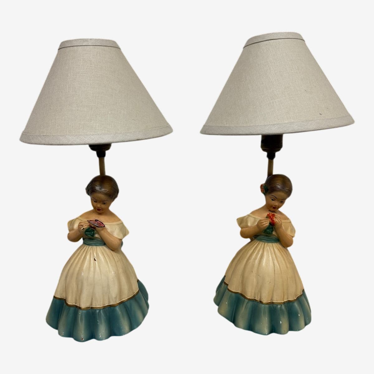 Vintage Ceramic Figurine Table Lamps, Pair - Image 1