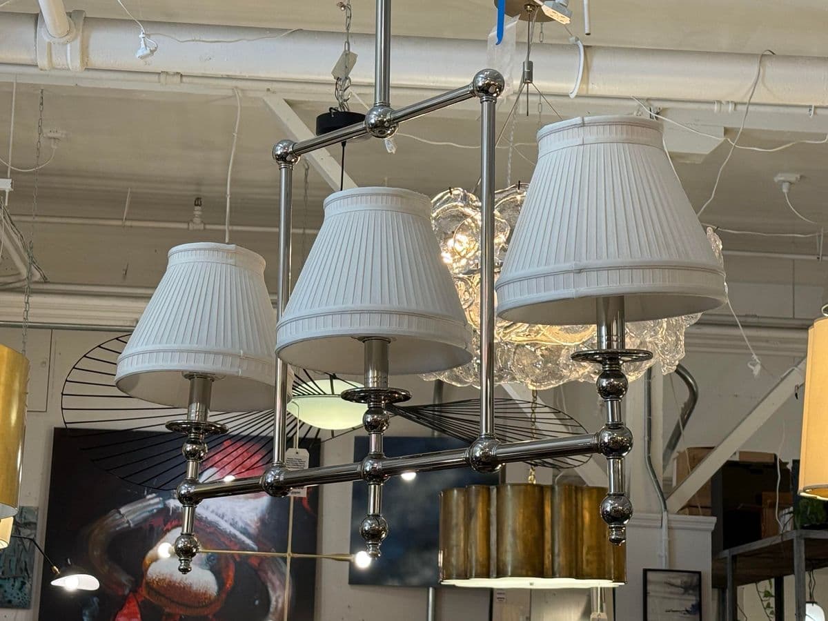 Chrome Pendant Chandelier With Pleated Shades - Thumbnail 4