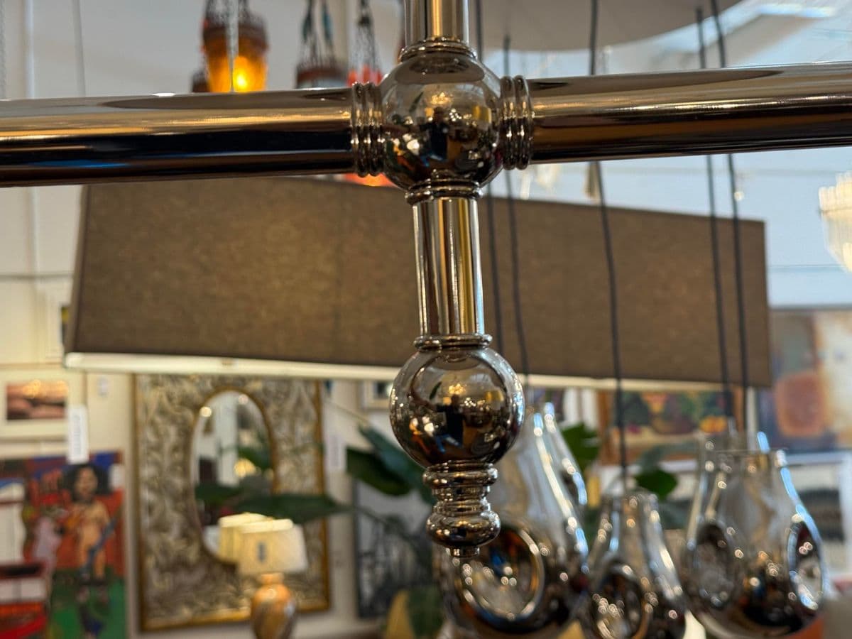 Chrome Pendant Chandelier With Pleated Shades - Thumbnail 8