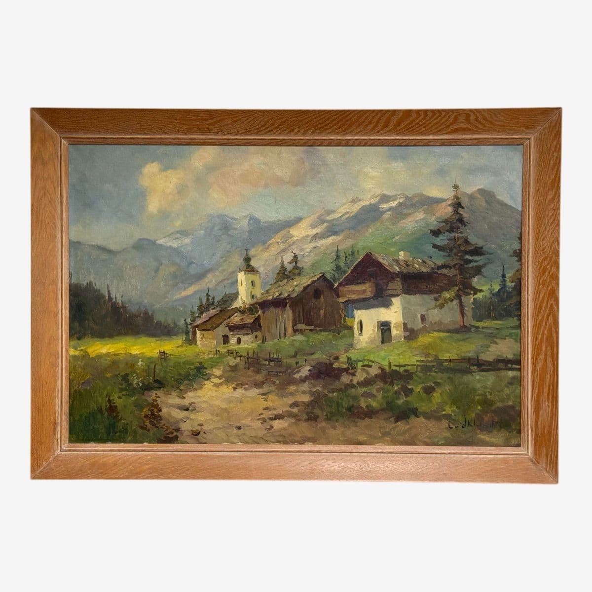 J. K. Mountain Village Oil Painting, Framed - Image 1