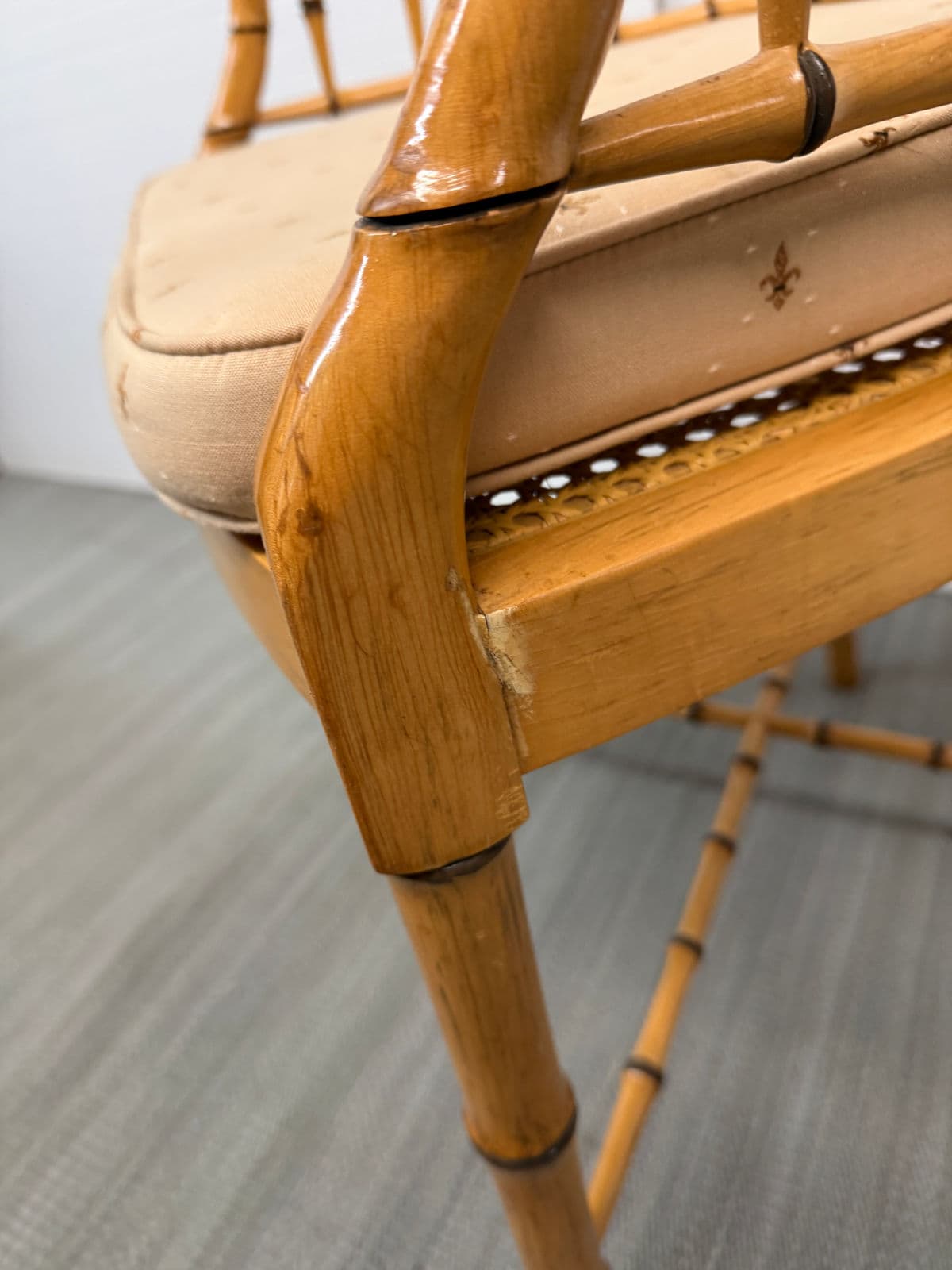 Circa 1960s Baker Furniture Faux Bamboo Windosr Chairs, Pair - Thumbnail 12