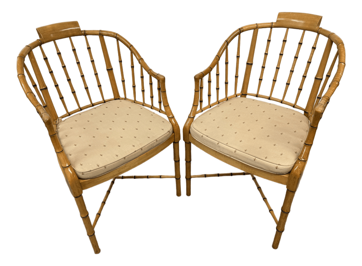 Circa 1960s Baker Furniture Faux Bamboo Windosr Chairs, Pair - Thumbnail 2