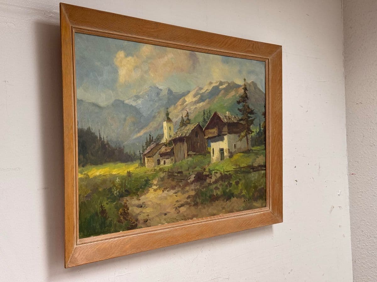J. K. Mountain Village Oil Painting, Framed - Thumbnail 4