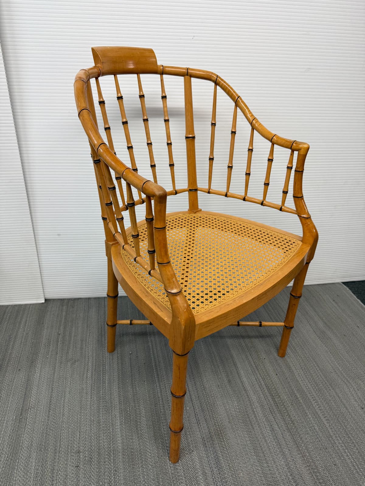 Circa 1960s Baker Furniture Faux Bamboo Windosr Chairs, Pair - Thumbnail 6