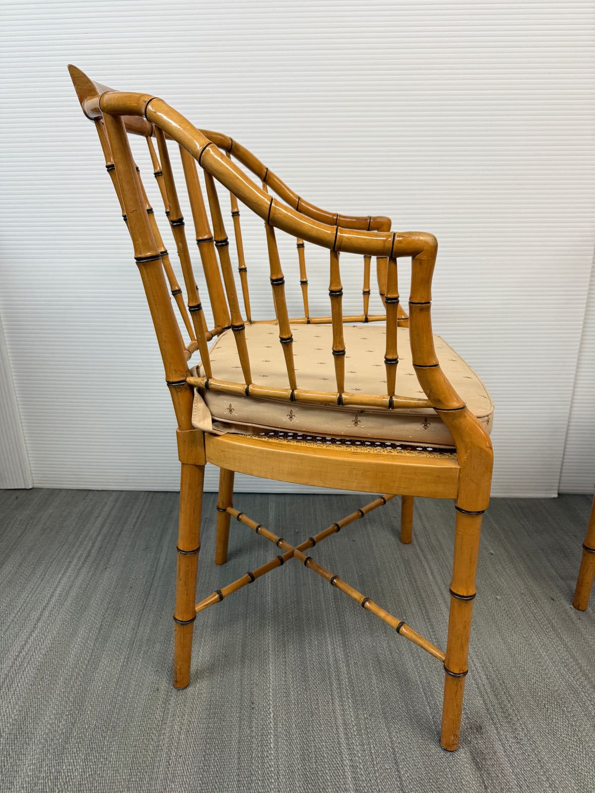 Circa 1960s Baker Furniture Faux Bamboo Windosr Chairs, Pair - Thumbnail 9