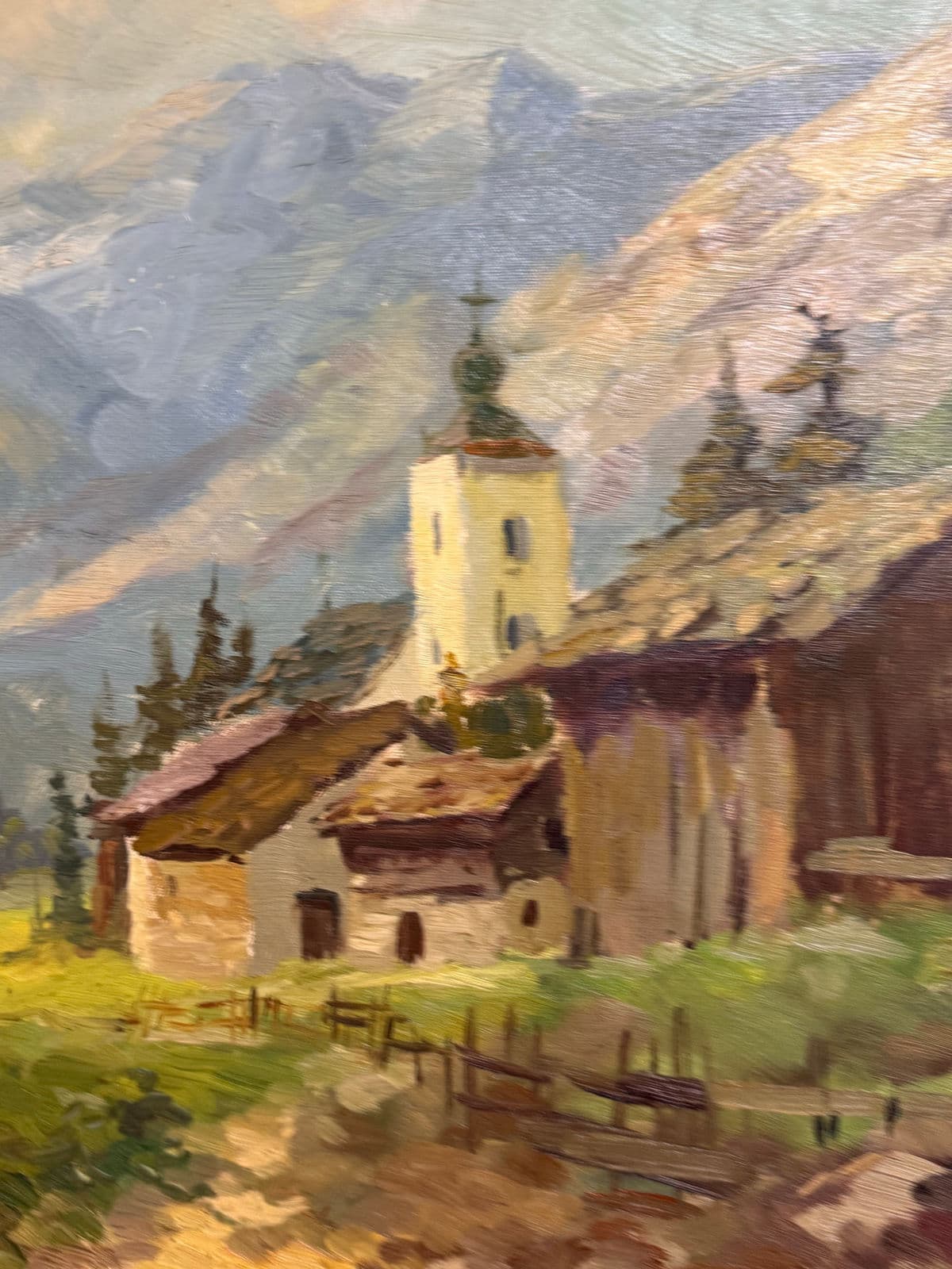 J. K. Mountain Village Oil Painting, Framed - Thumbnail 7