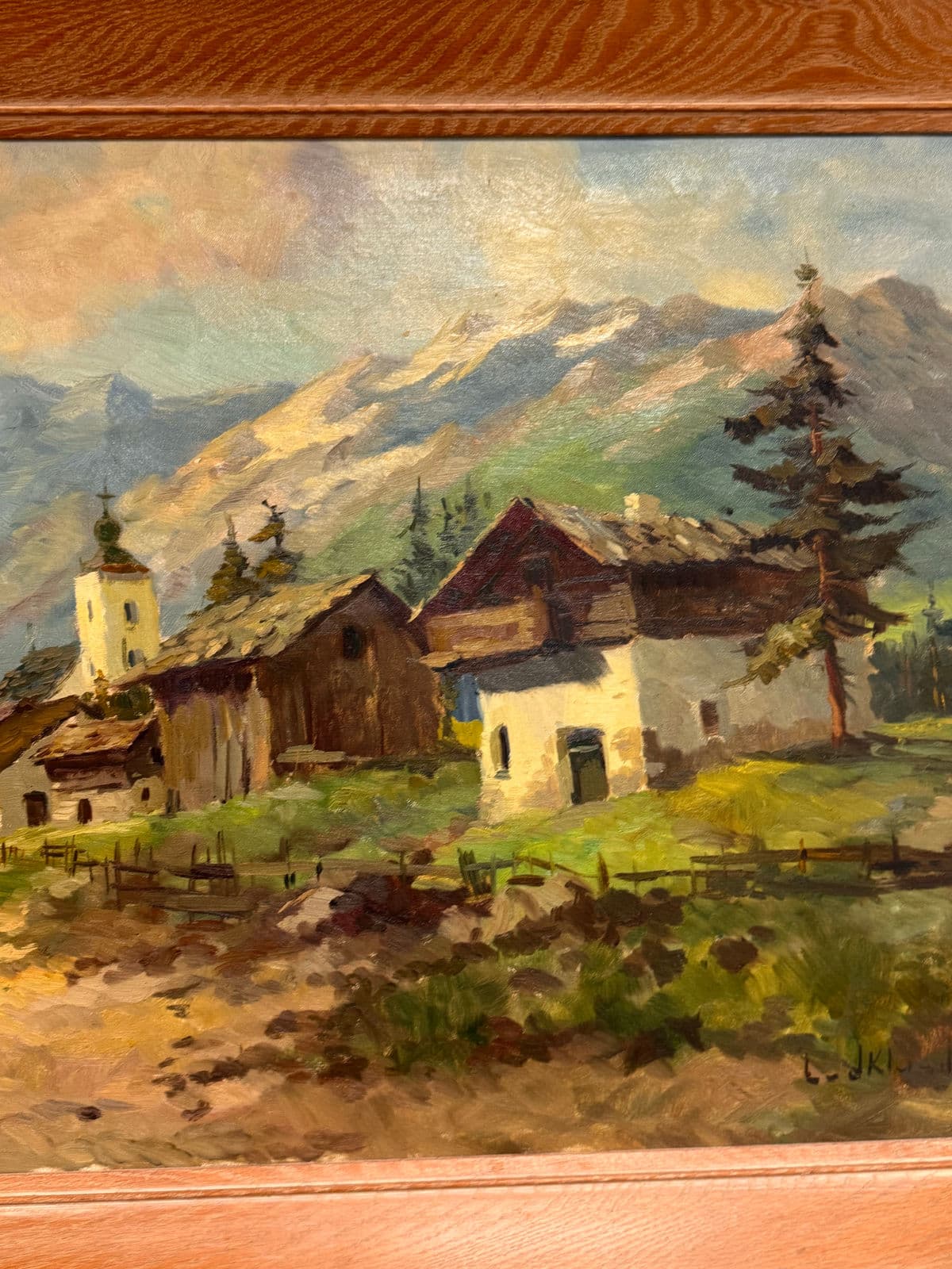 J. K. Mountain Village Oil Painting, Framed - Thumbnail 9