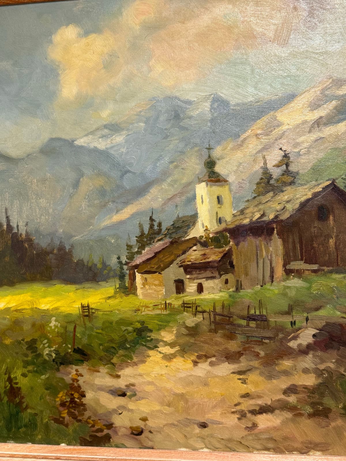 J. K. Mountain Village Oil Painting, Framed - Thumbnail 5