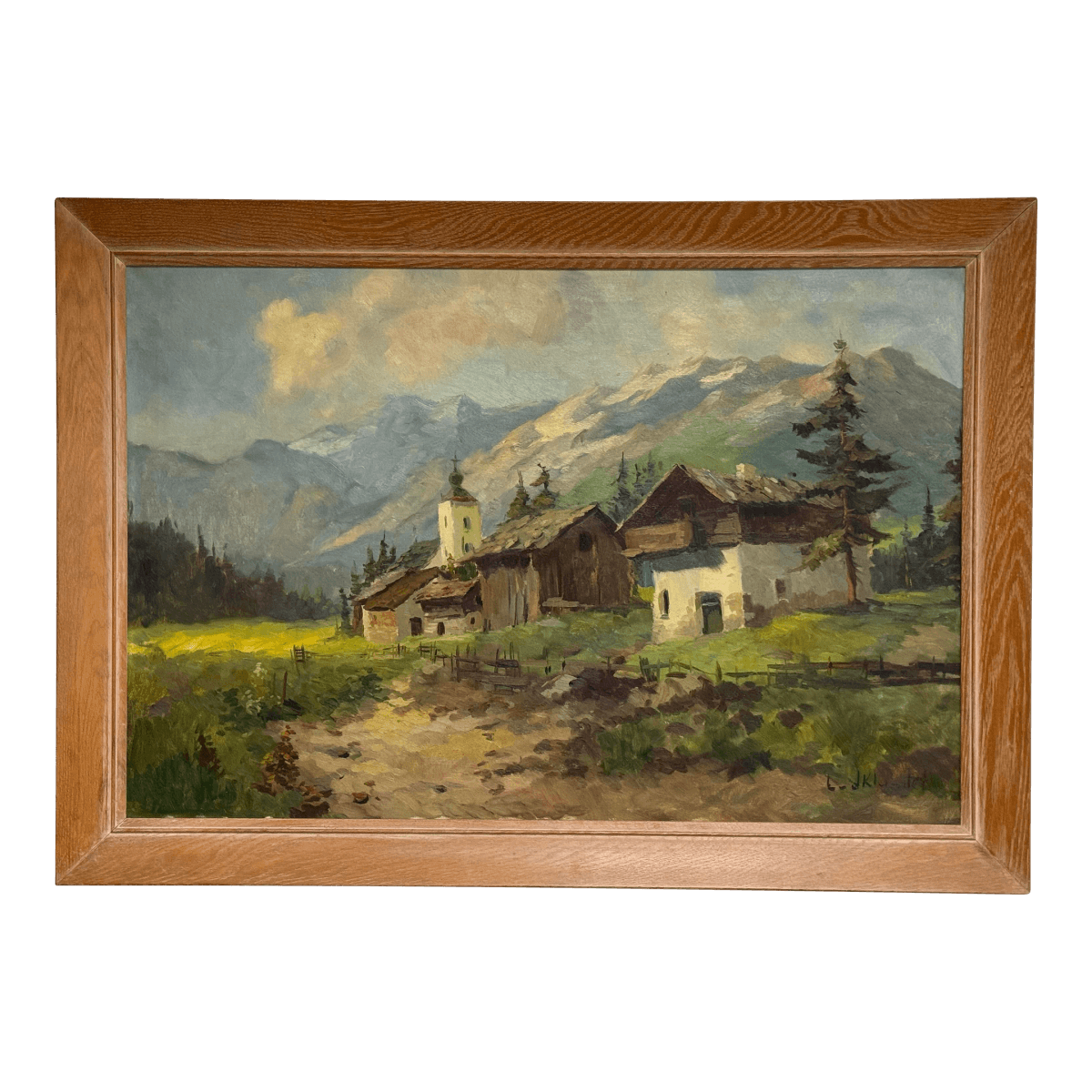 J. K. Mountain Village Oil Painting, Framed - Thumbnail 2