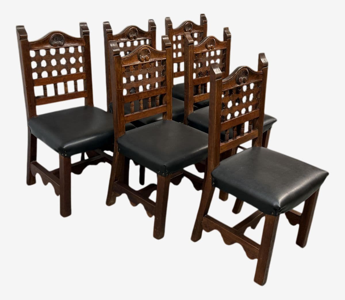 Moorish Revival Carved Dining Chairs, Set of Six - Image 1