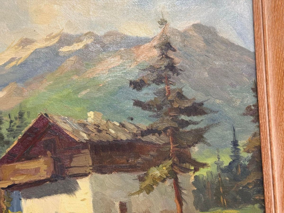 J. K. Mountain Village Oil Painting, Framed - Thumbnail 11