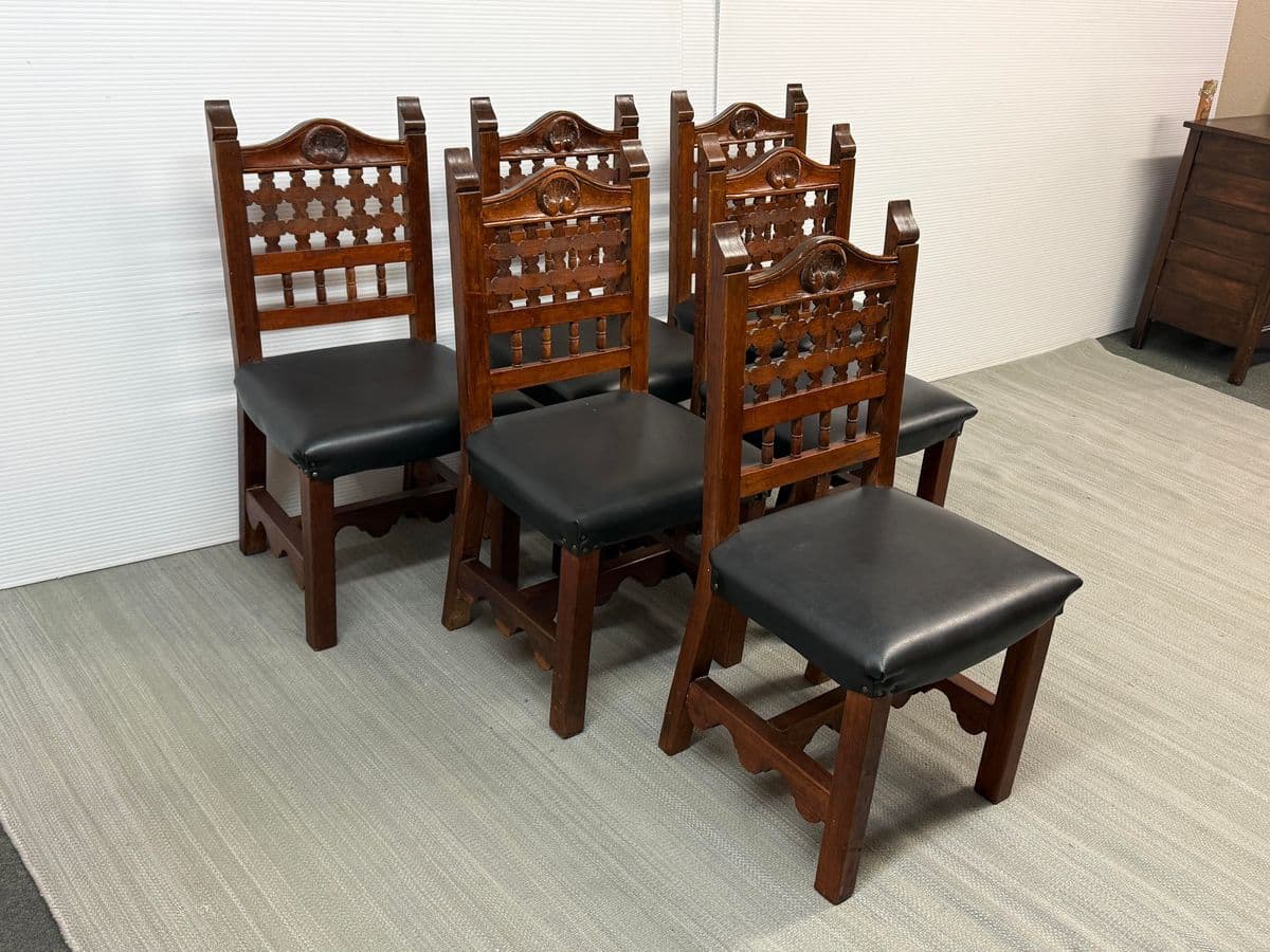 Moorish Revival Carved Dining Chairs, Set of Six - Thumbnail 6