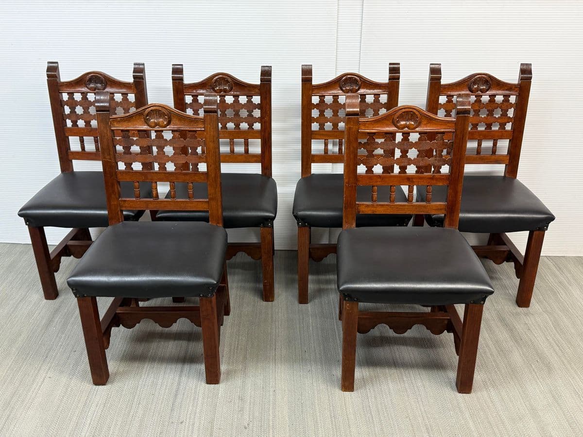 Moorish Revival Carved Dining Chairs, Set of Six - Thumbnail 4