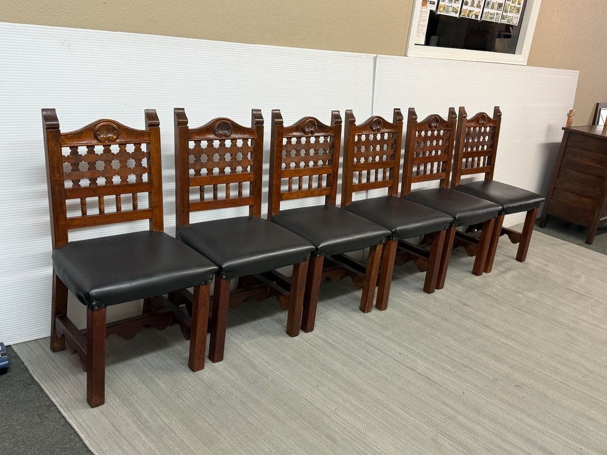 Moorish Revival Carved Dining Chairs, Set of Six - Thumbnail 3