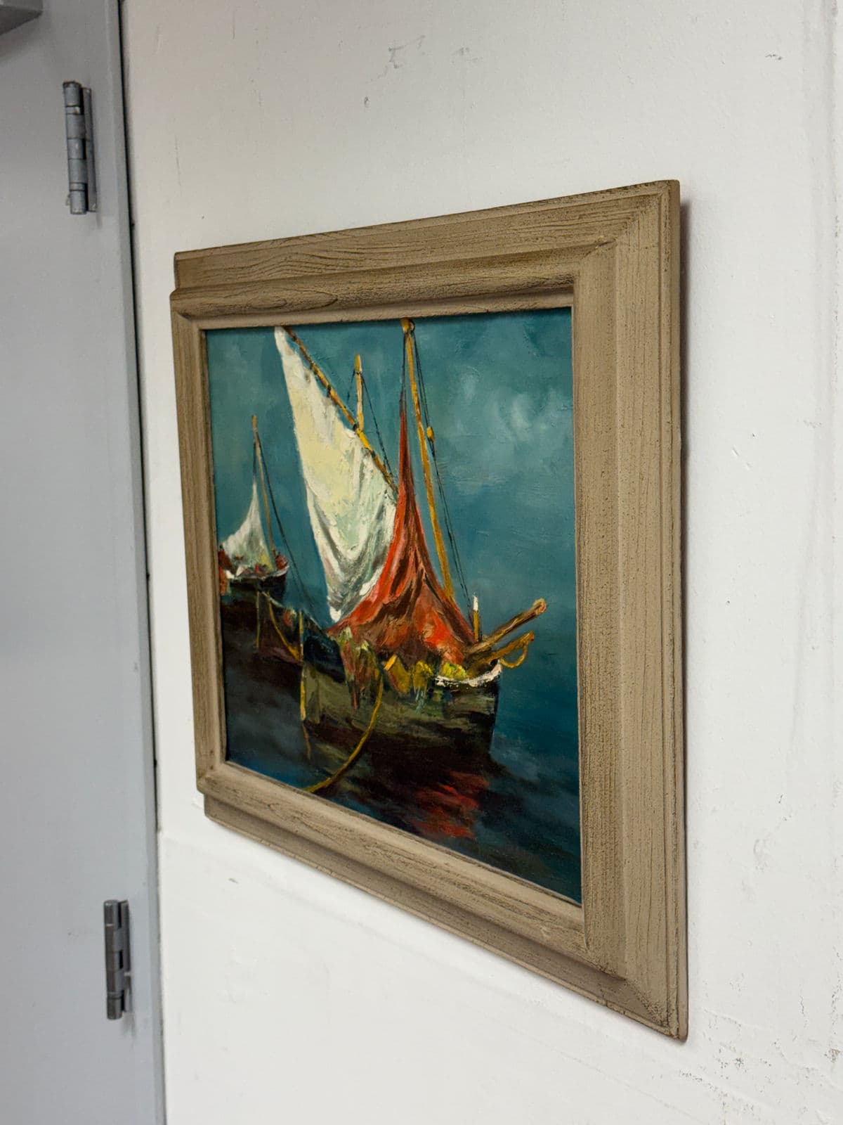 Late 20th Century J. Lamm Boats Seascape Oil Painting, Framed - Thumbnail 6