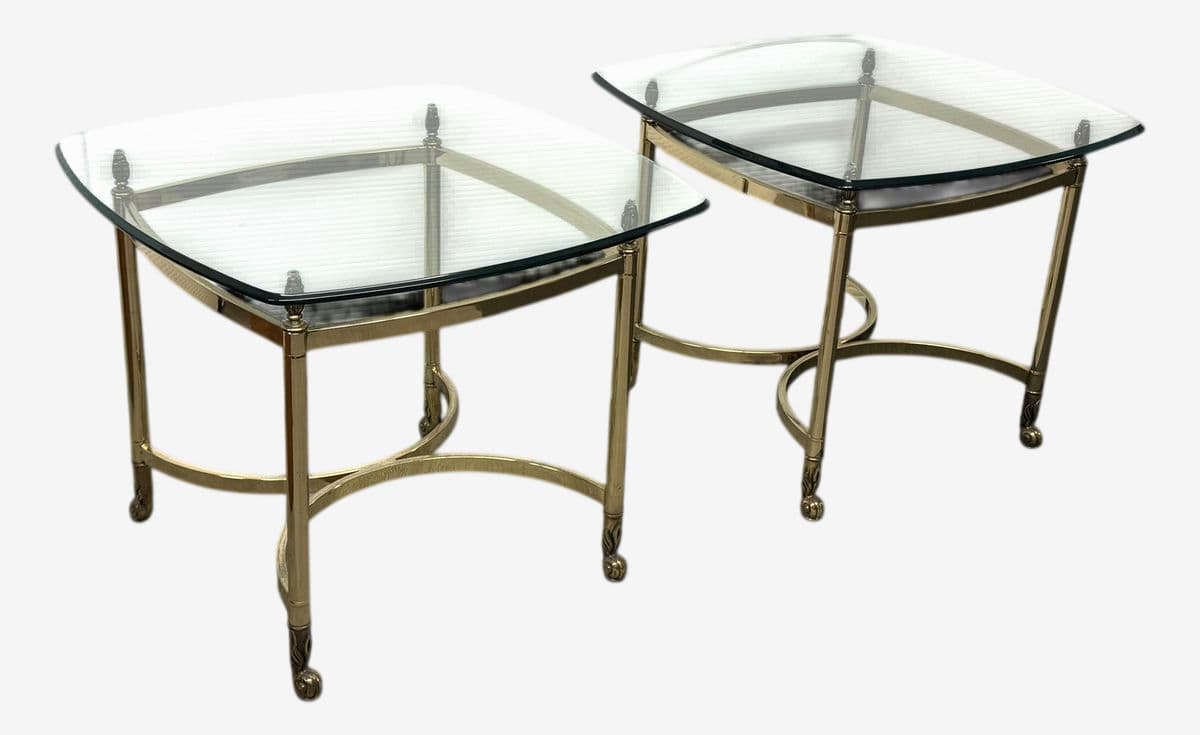 La Barge Hollywood Regency Brass Side Tables, Pair - Image 1
