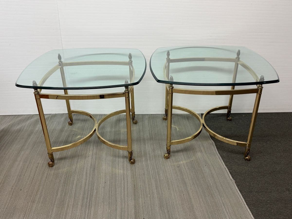 La Barge Hollywood Regency Brass Side Tables, Pair - Thumbnail 3