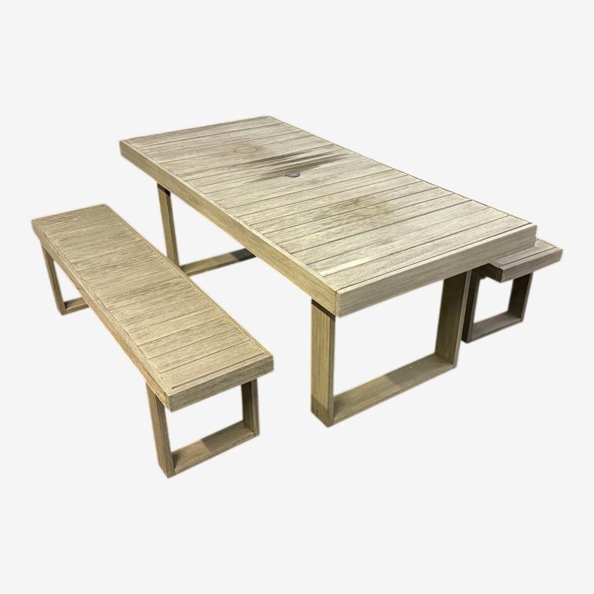 West Elm Portside Extension Dining Table + Benches, Set of Three - Image 1
