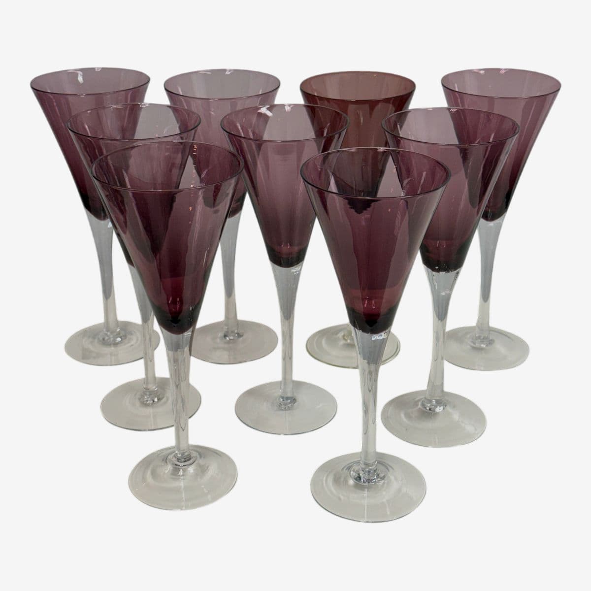 Circa 1990's Pottery Barn Amethyst Champagne Flutes, Set of Nine - Image 1