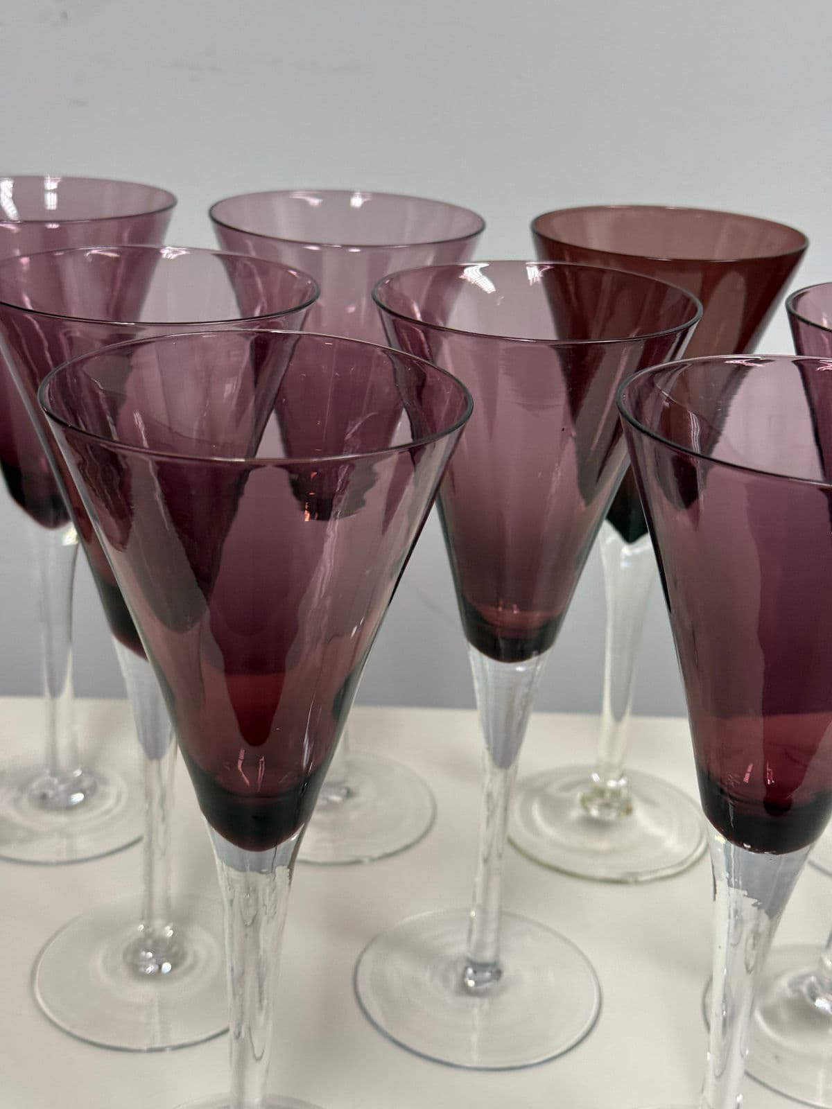 Circa 1990's Pottery Barn Amethyst Champagne Flutes, Set of Nine - Thumbnail 11