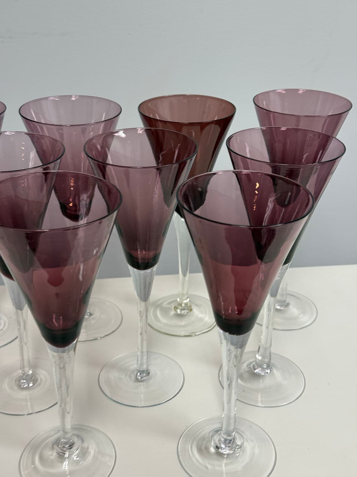 Circa 1990's Pottery Barn Amethyst Champagne Flutes, Set of Nine - Thumbnail 13