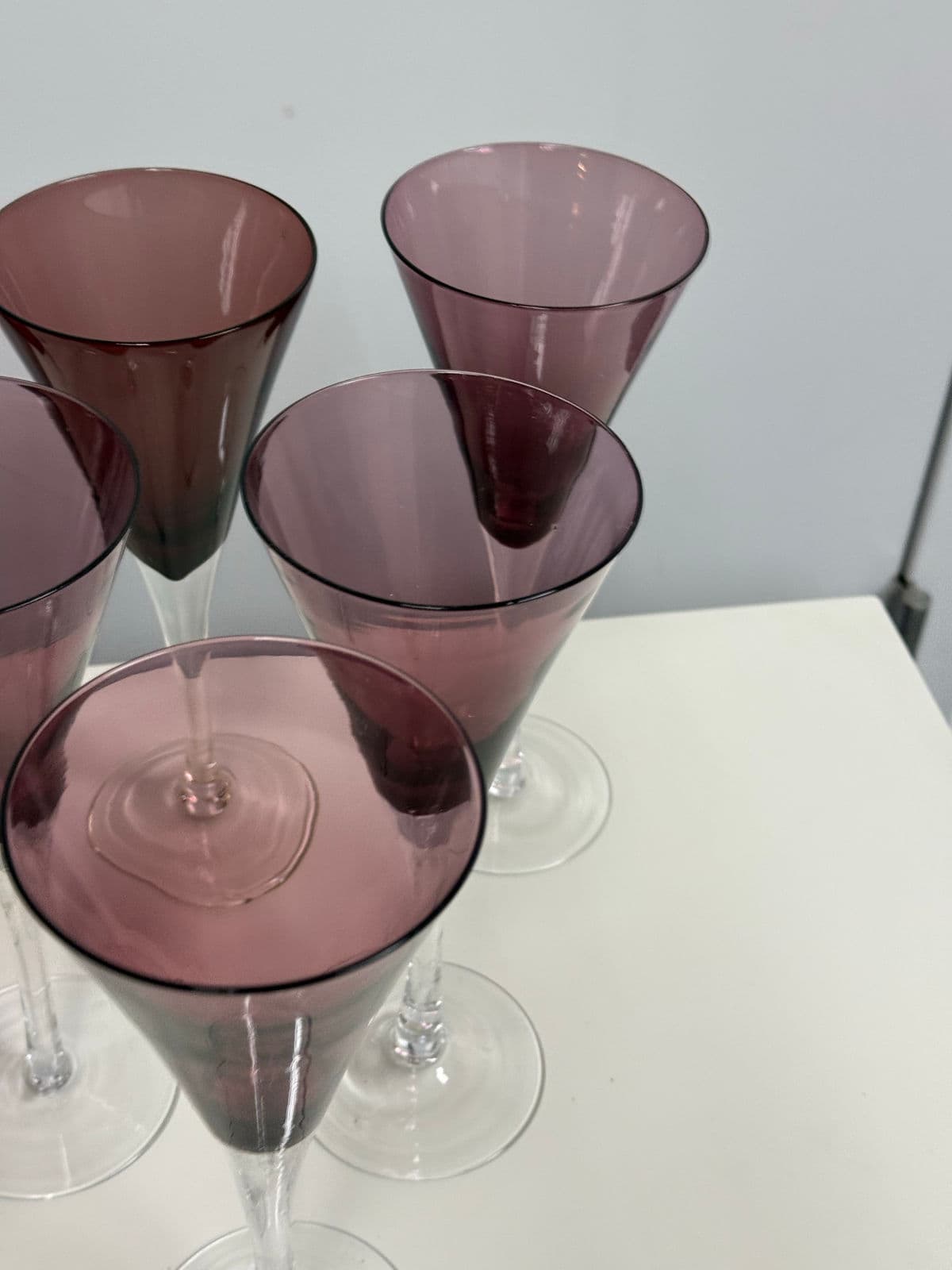 Circa 1990's Pottery Barn Amethyst Champagne Flutes, Set of Nine - Thumbnail 6