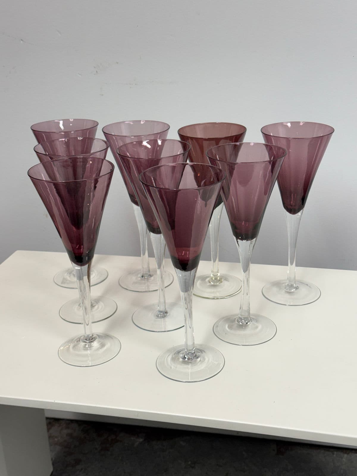 Circa 1990's Pottery Barn Amethyst Champagne Flutes, Set of Nine - Thumbnail 3