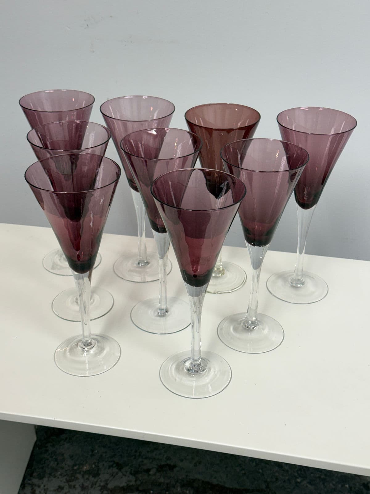 Circa 1990's Pottery Barn Amethyst Champagne Flutes, Set of Nine - Thumbnail 4