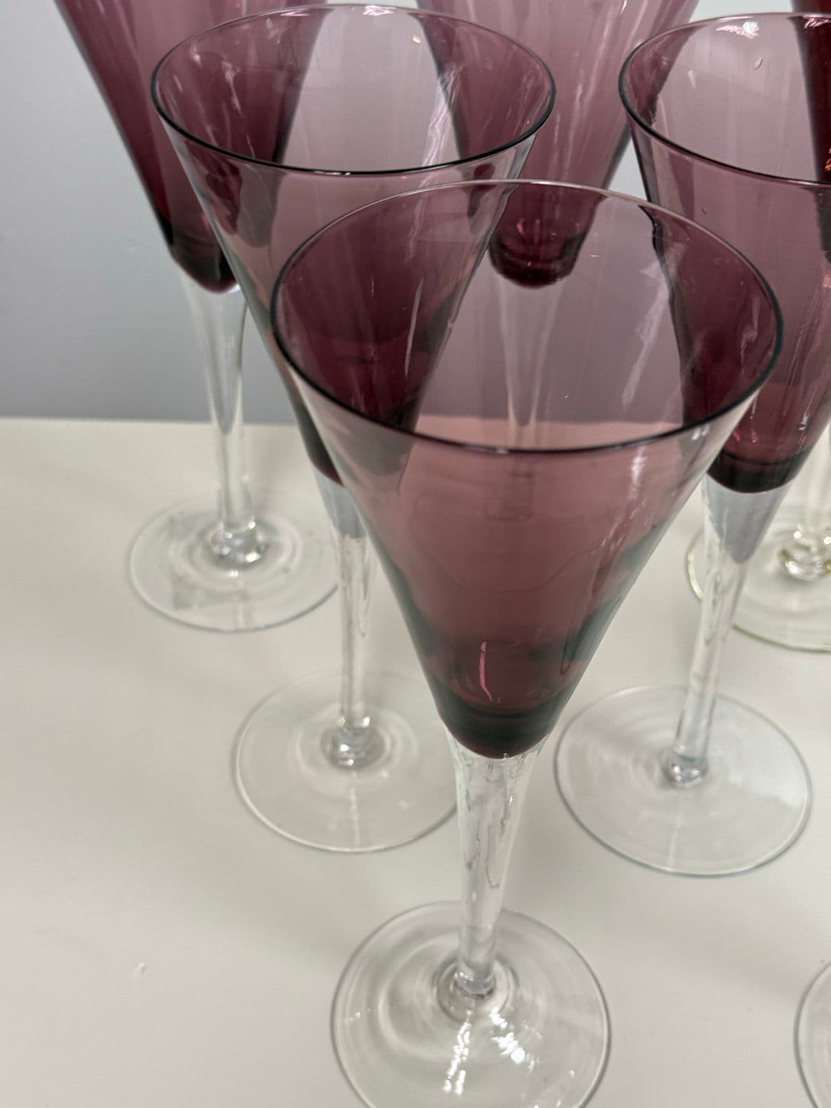 Circa 1990's Pottery Barn Amethyst Champagne Flutes, Set of Nine - Thumbnail 12