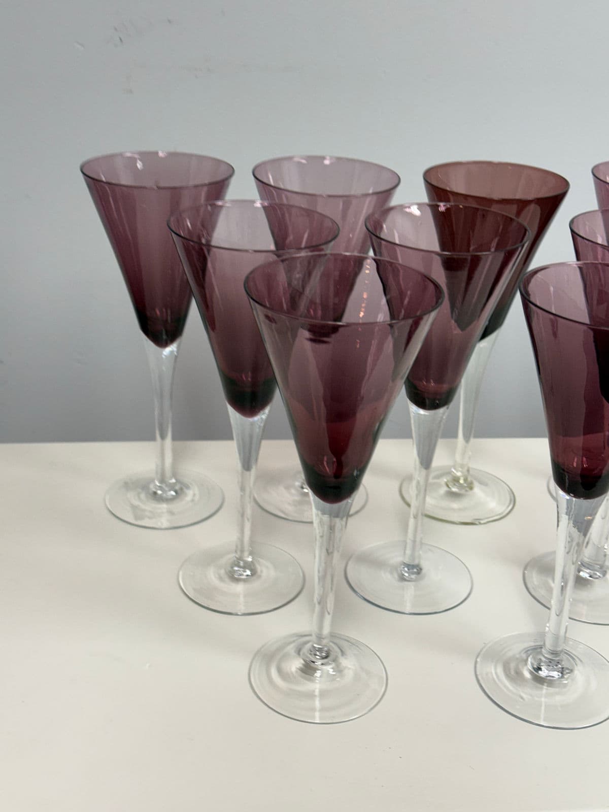 Circa 1990's Pottery Barn Amethyst Champagne Flutes, Set of Nine - Thumbnail 5