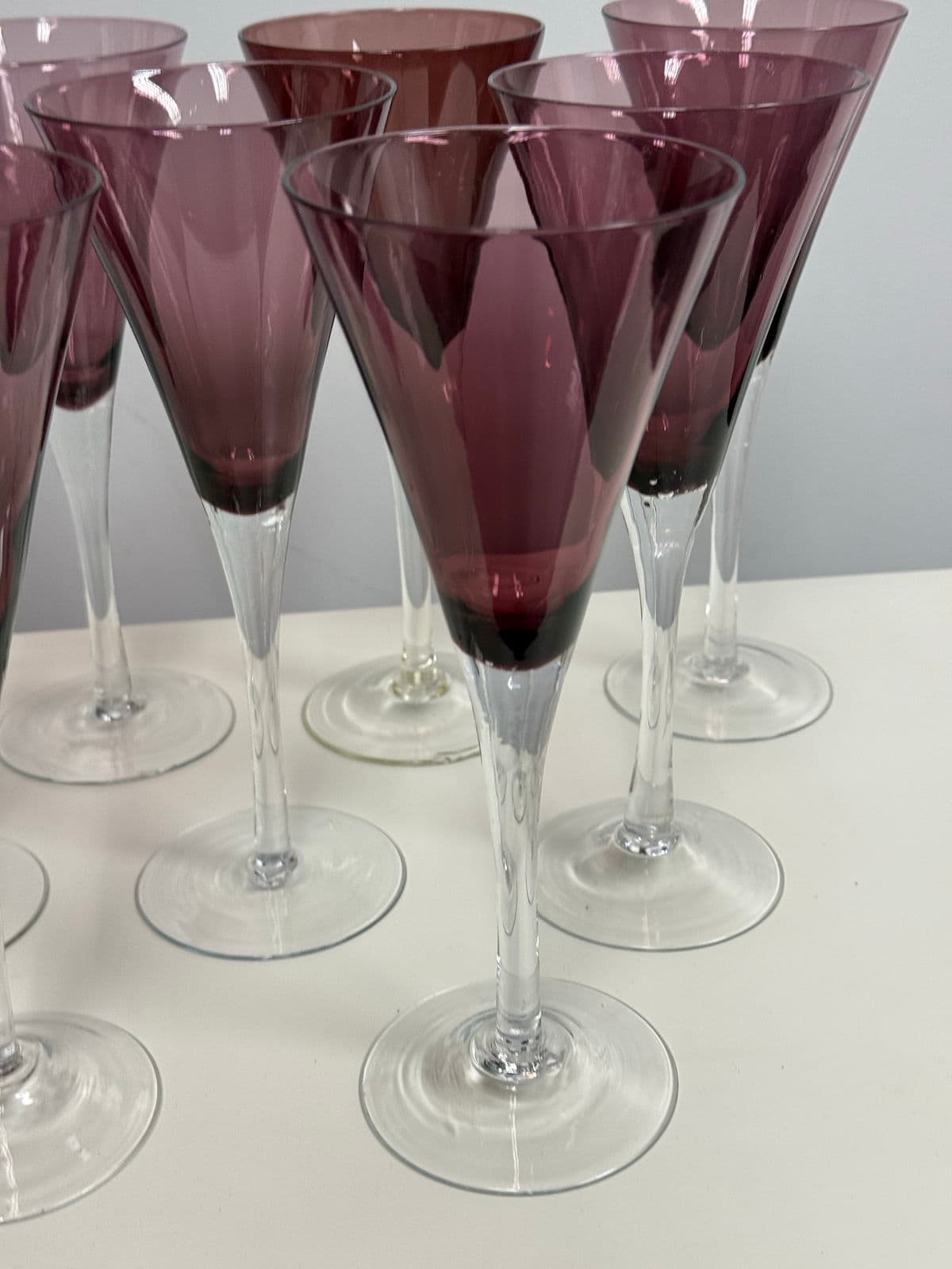 Circa 1990's Pottery Barn Amethyst Champagne Flutes, Set of Nine - Thumbnail 9