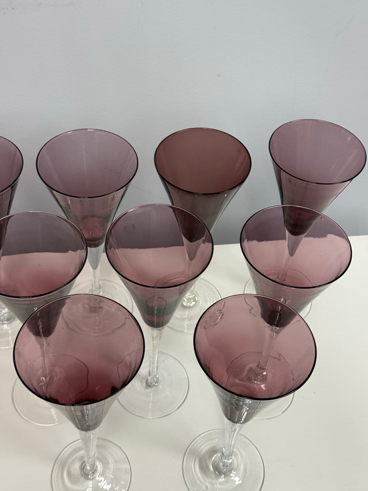 Circa 1990's Pottery Barn Amethyst Champagne Flutes, Set of Nine - Thumbnail 8