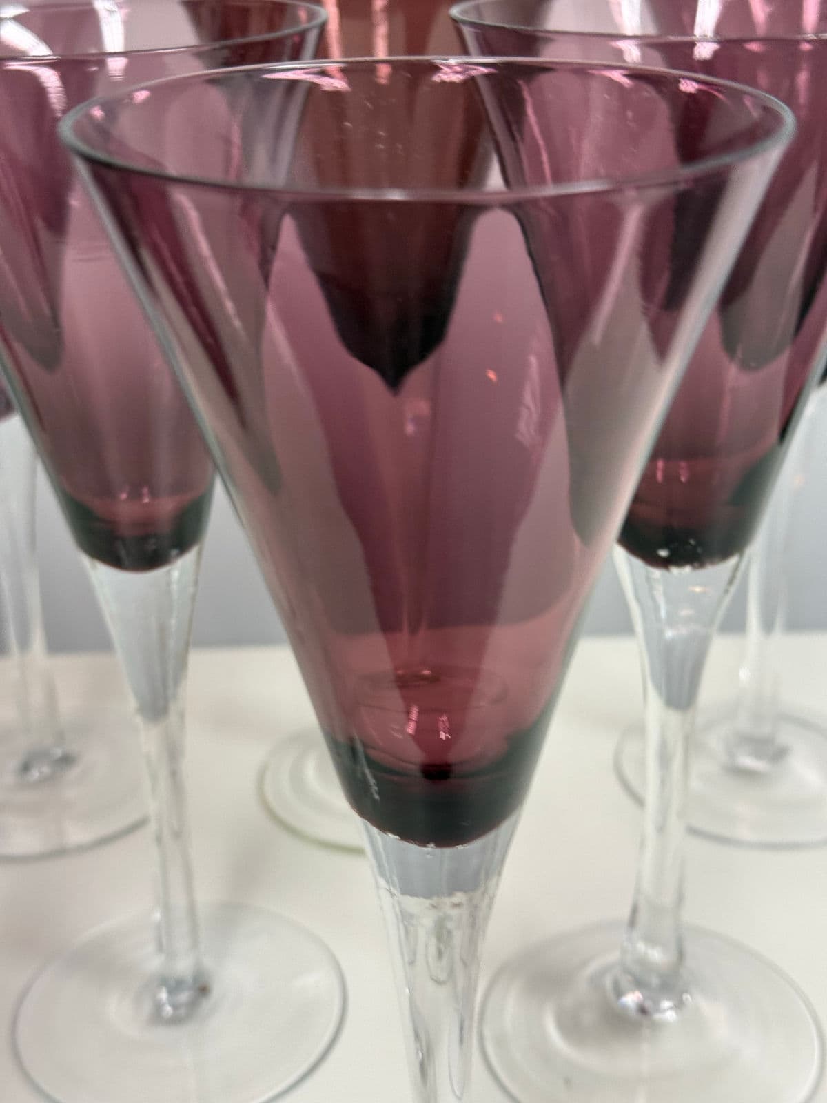 Circa 1990's Pottery Barn Amethyst Champagne Flutes, Set of Nine - Thumbnail 7