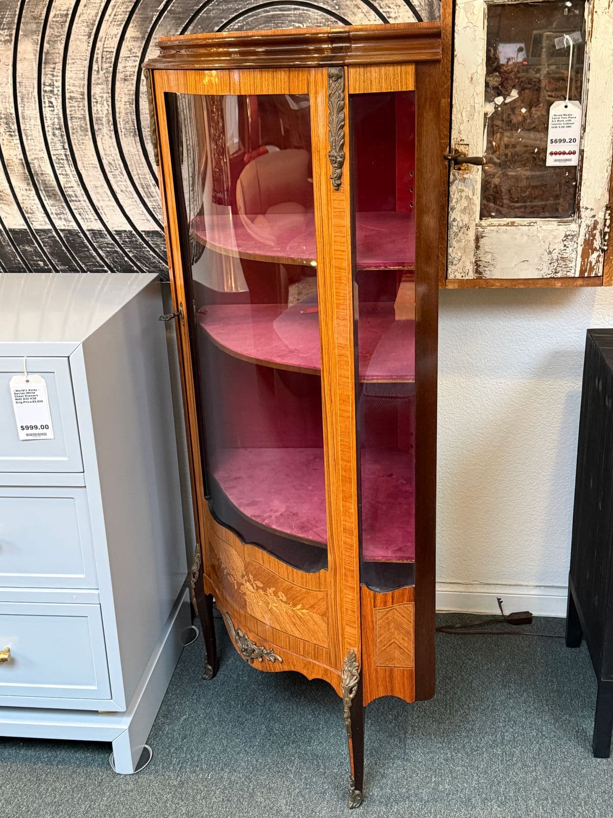 French Style Bow Front Corner Cabinet - Thumbnail 3