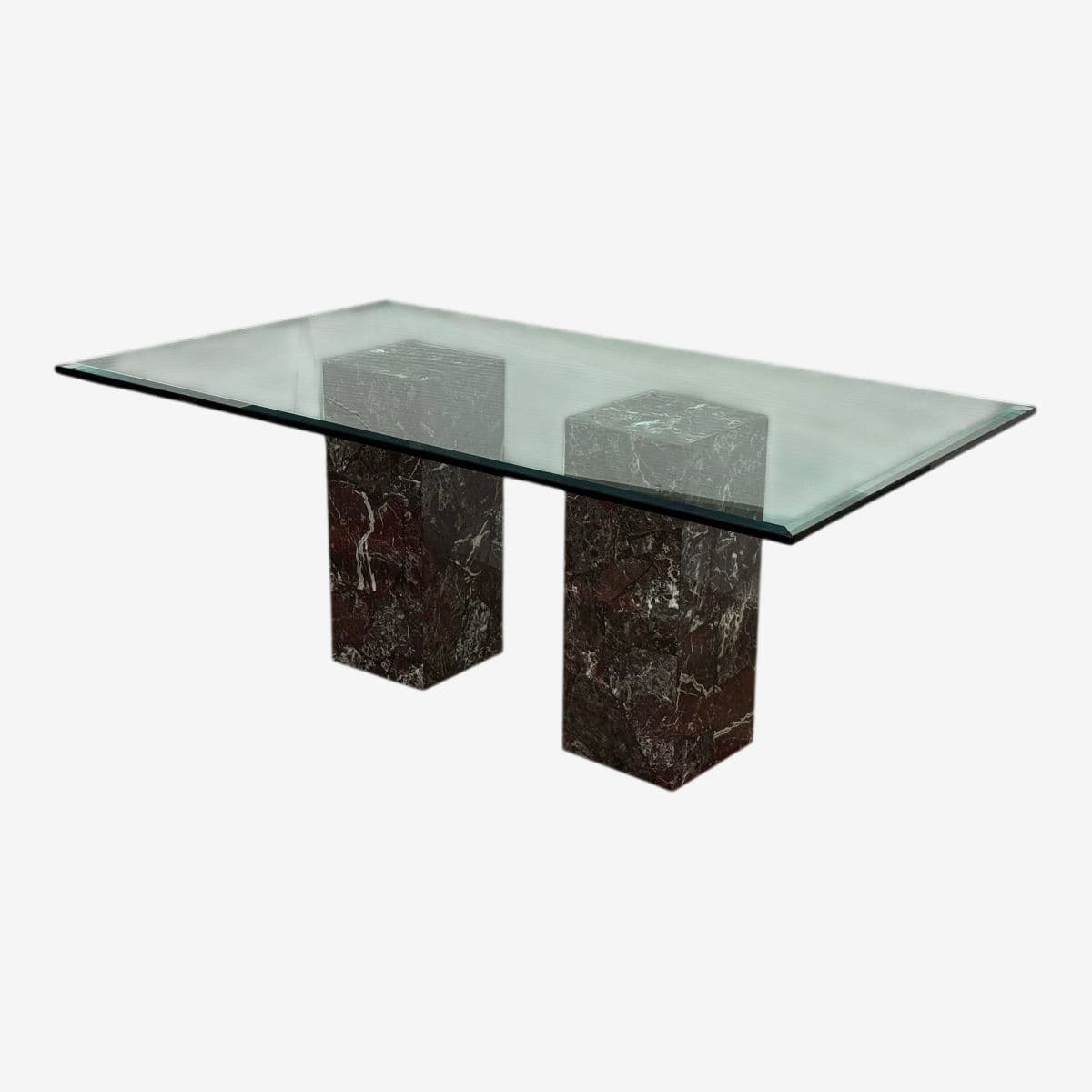 Vintage Faux Marble With Tempered Glass Dining Table - Image 1