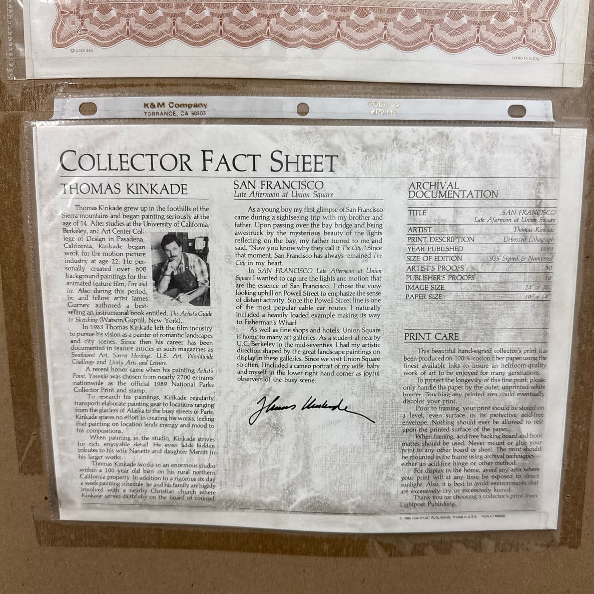 Circa 1990 Thomas Kinkade "San Francisco, Late Afternoon at Union Square", Signed - Thumbnail 12