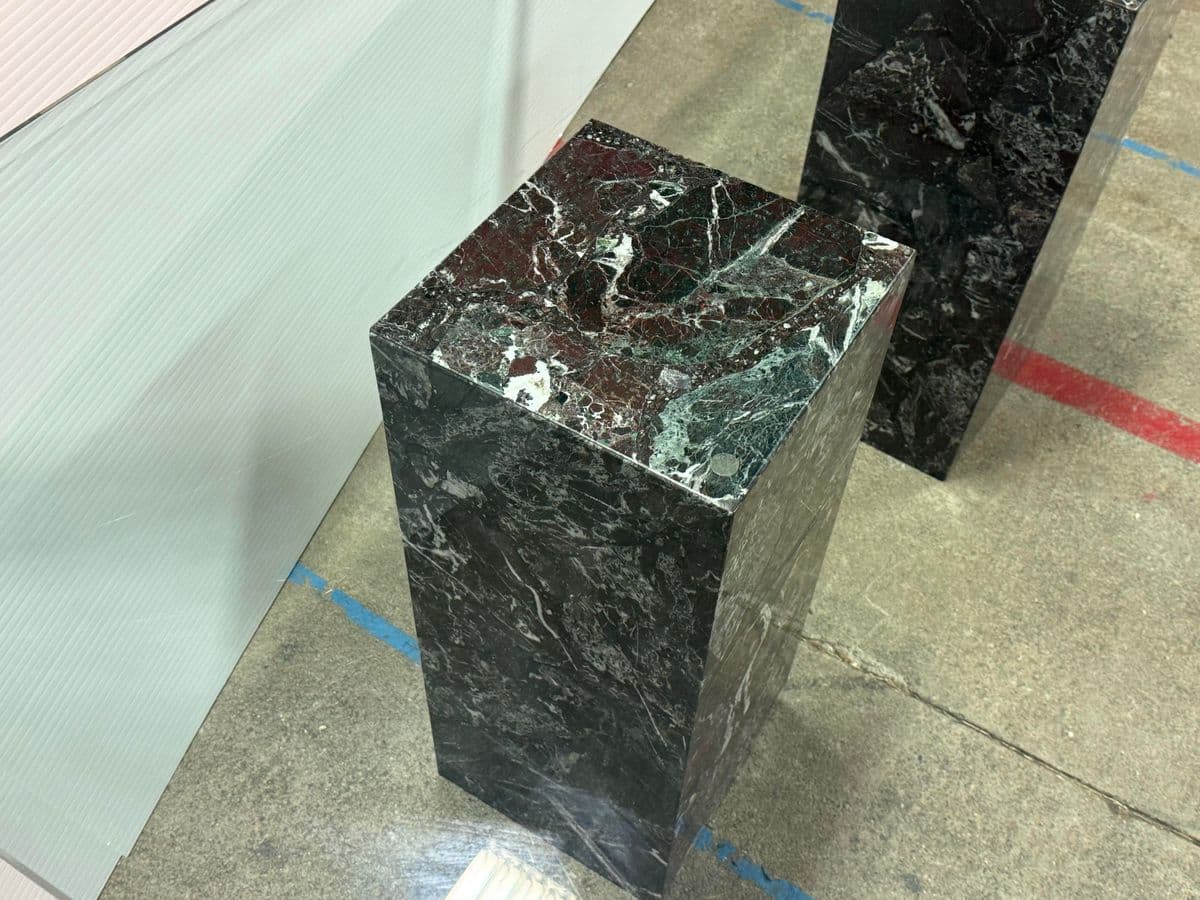 Vintage Faux Marble With Tempered Glass Dining Table - Thumbnail 13